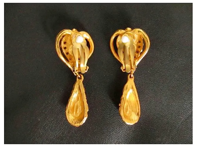 PENDIENTES VINTAGE CHRISTIAN LACROIX 1980 CHAPADOS EN ORO CON CRISTALES VERDENARANJA DE CLIP DORADO 