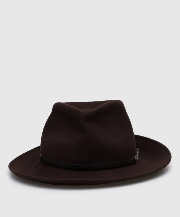 Peserico Dark brown hat with monil chain