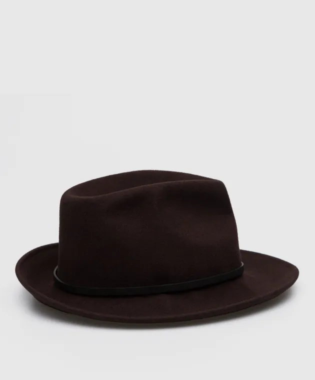 Peserico Dark brown hat with monil chain