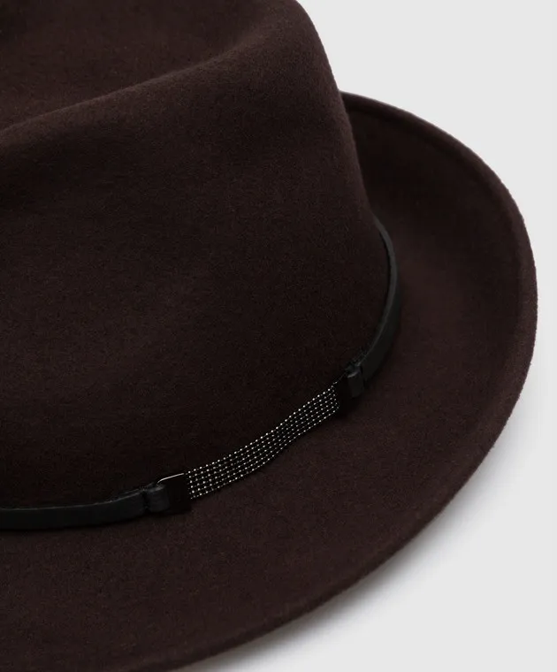 Peserico Dark brown hat with monil chain