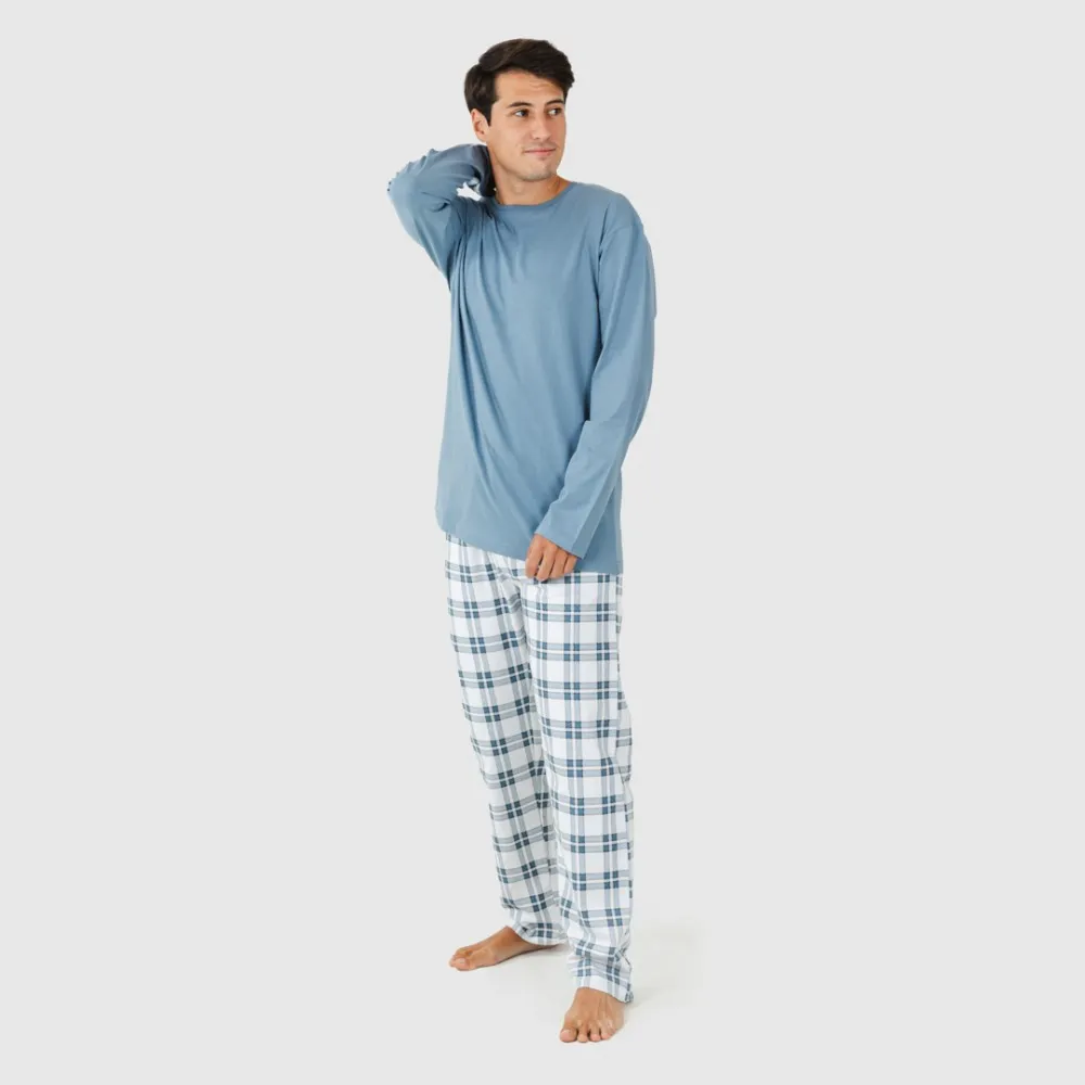 Pijama hombre franela Cuadro Vejer indigo