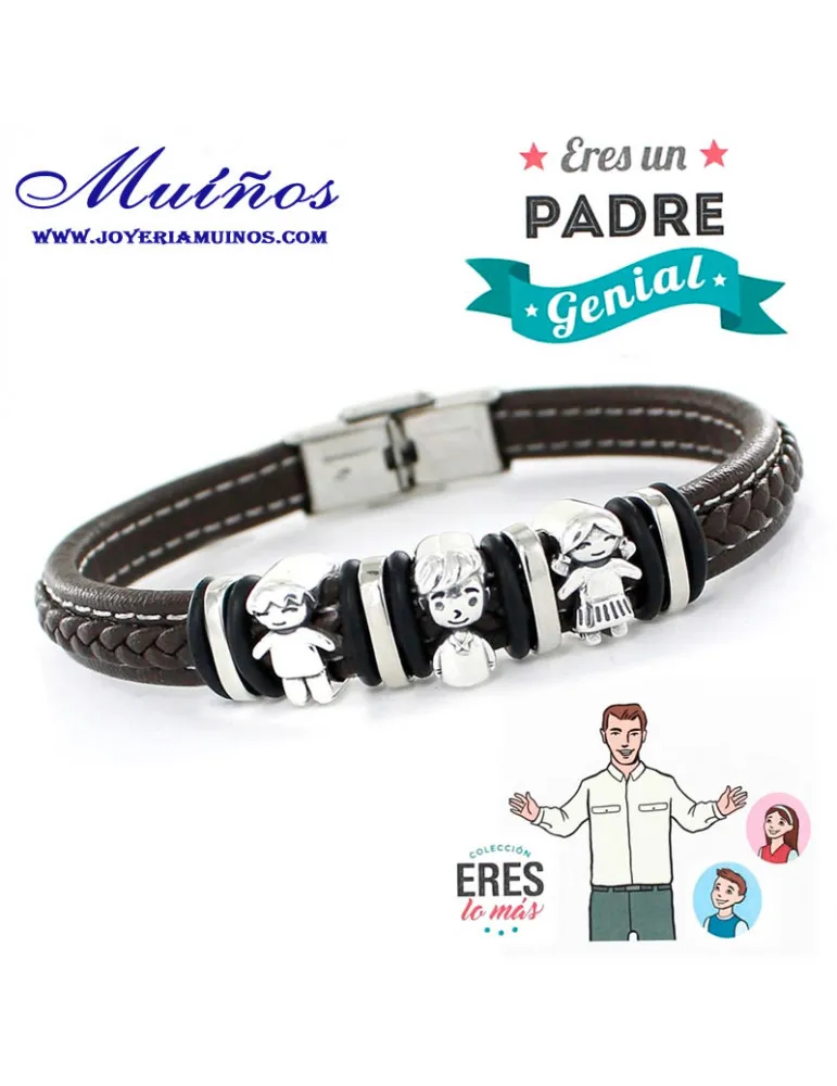 Pulsera plata y cuero eres un padre genial pareja