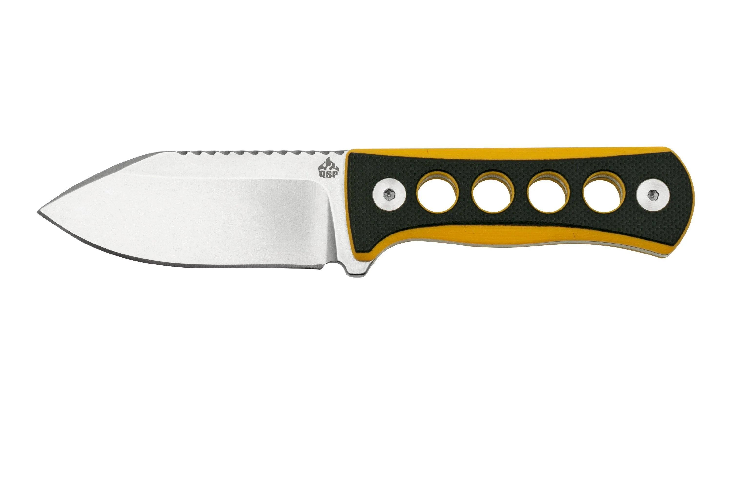 QSP KNIFE CANARY QS141A1 STONEWASHED, BLACK YELLOW G10, CUCHILLO DE CUELLO