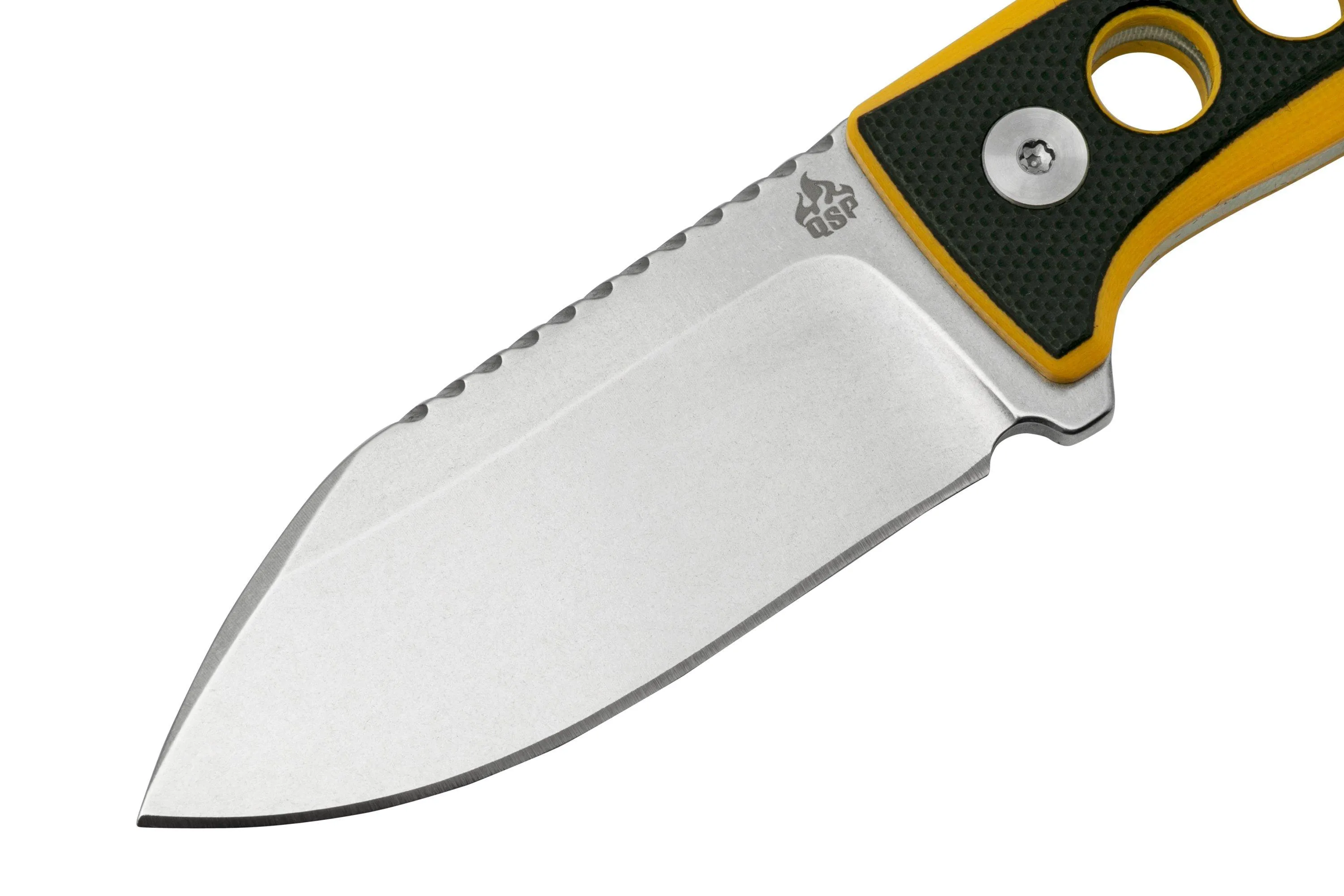QSP KNIFE CANARY QS141A1 STONEWASHED, BLACK YELLOW G10, CUCHILLO DE CUELLO
