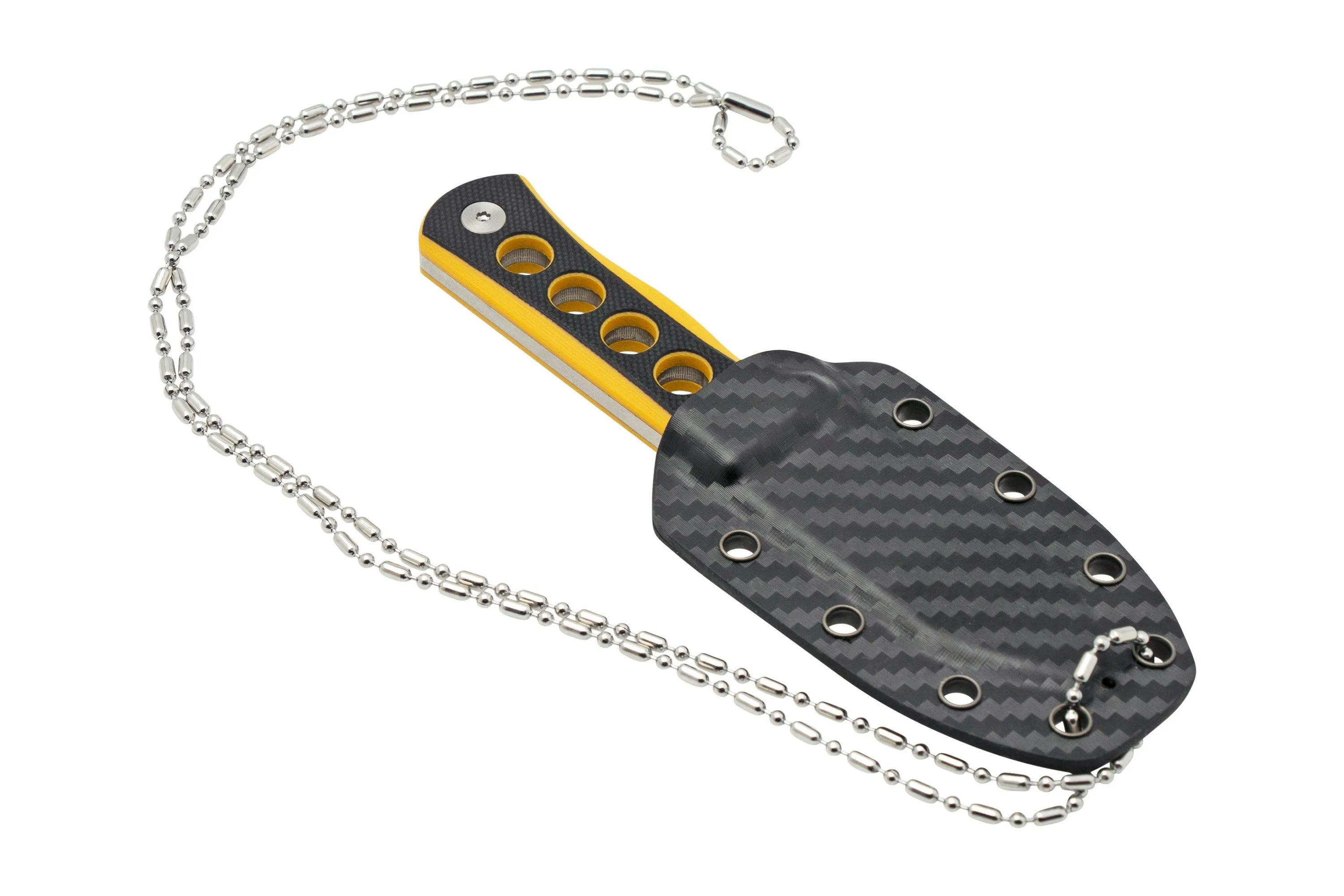 QSP KNIFE CANARY QS141A1 STONEWASHED, BLACK YELLOW G10, CUCHILLO DE CUELLO