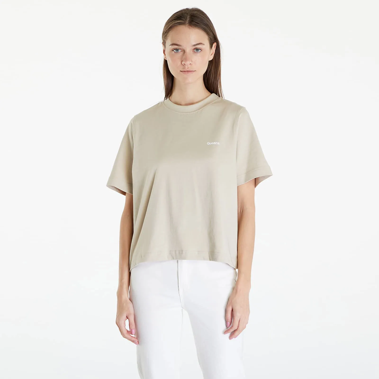 QUEENS ESSENTIAL TSHIRT WITH CONTRAST PRINT BEIGE