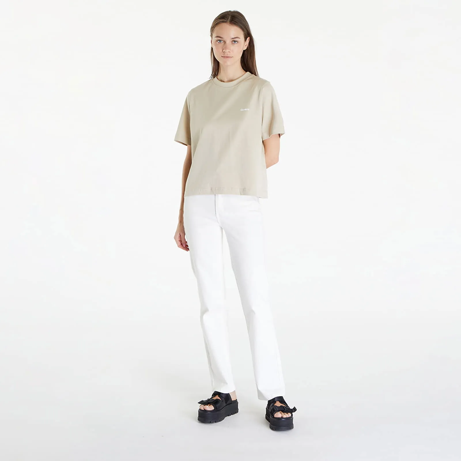 QUEENS ESSENTIAL TSHIRT WITH CONTRAST PRINT BEIGE