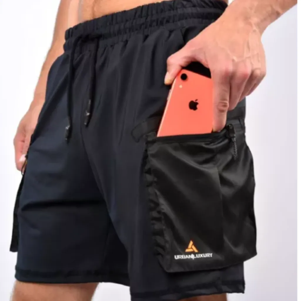 Remera Deportiva Rehodry Hombre Turquesa + Short Cargo C/Bolsillos Shcargo Negro