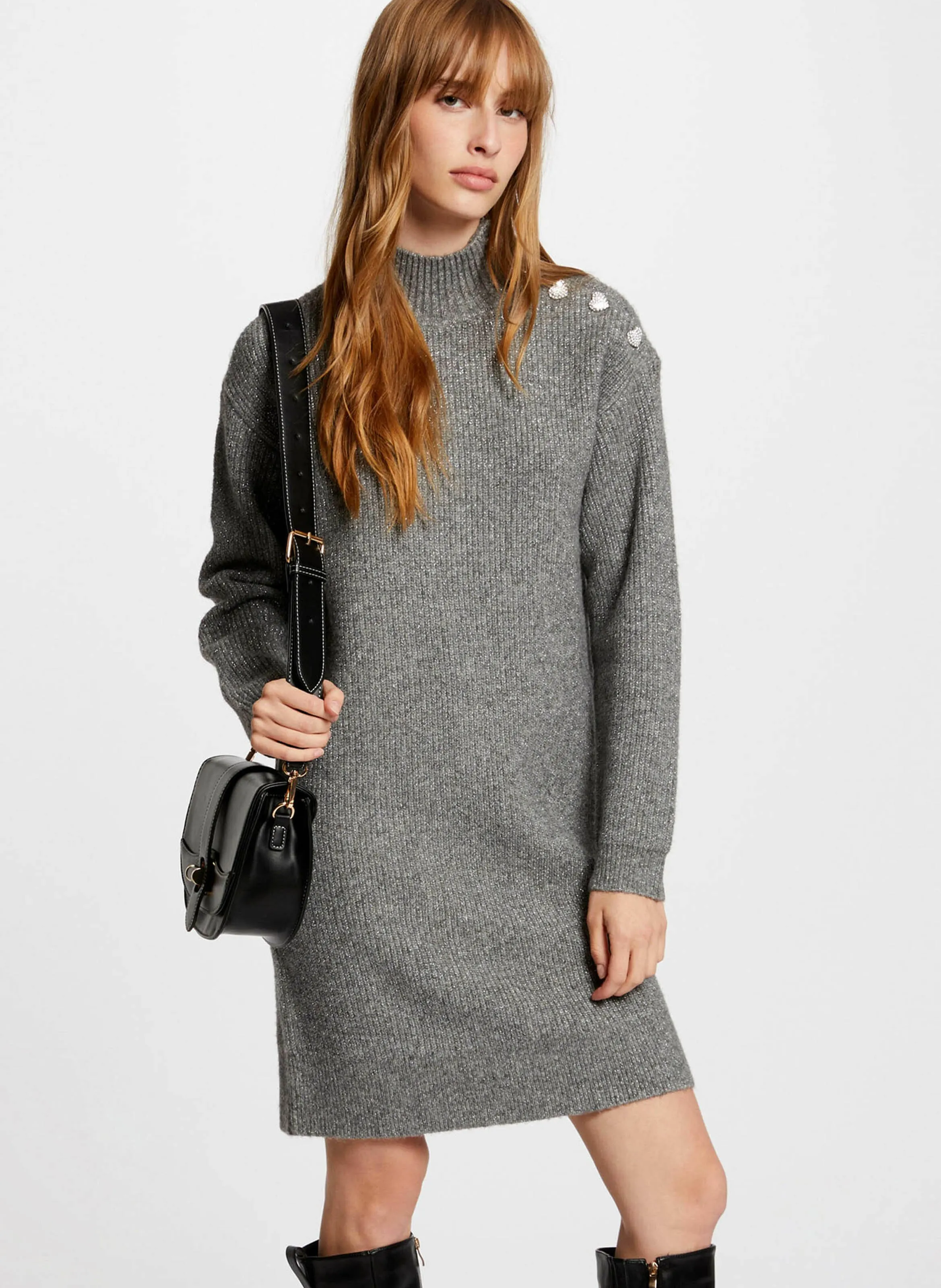 RMSTORI  VESTIDO RECTO DE CUELLO ALTO EN GRIS