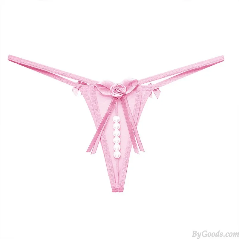 SEXY FLOWER BOWKNOT PEARL MASSAGE NAUGHTY BRIEFS TBACK LINGERIE EROTIC WOMEN'S UNDERWEAR SLUTTY UNDERPANTS GSTRING THONG 