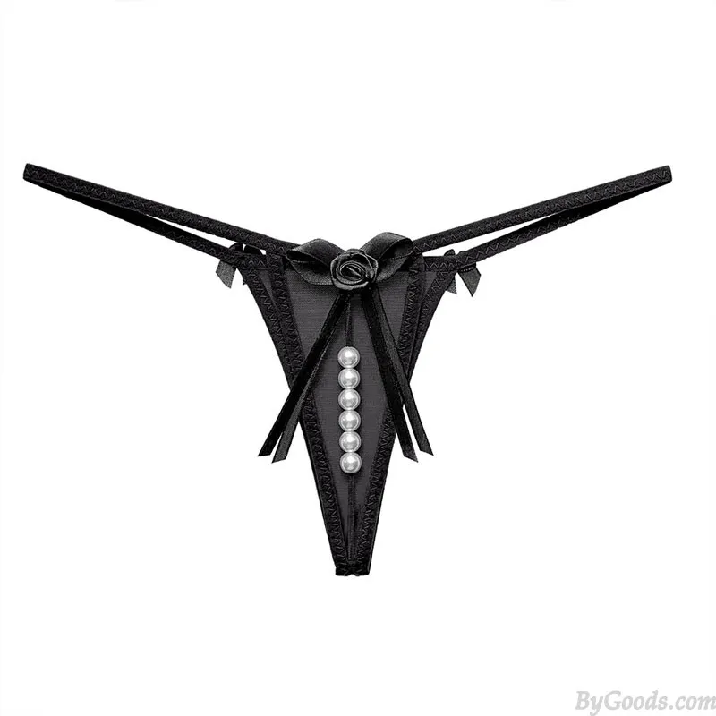 SEXY FLOWER BOWKNOT PEARL MASSAGE NAUGHTY BRIEFS TBACK LINGERIE EROTIC WOMEN'S UNDERWEAR SLUTTY UNDERPANTS GSTRING THONG 