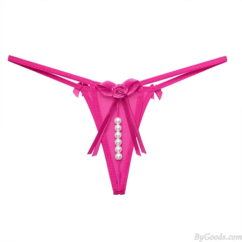 SEXY FLOWER BOWKNOT PEARL MASSAGE NAUGHTY BRIEFS TBACK LINGERIE EROTIC WOMEN'S UNDERWEAR SLUTTY UNDERPANTS GSTRING THONG 