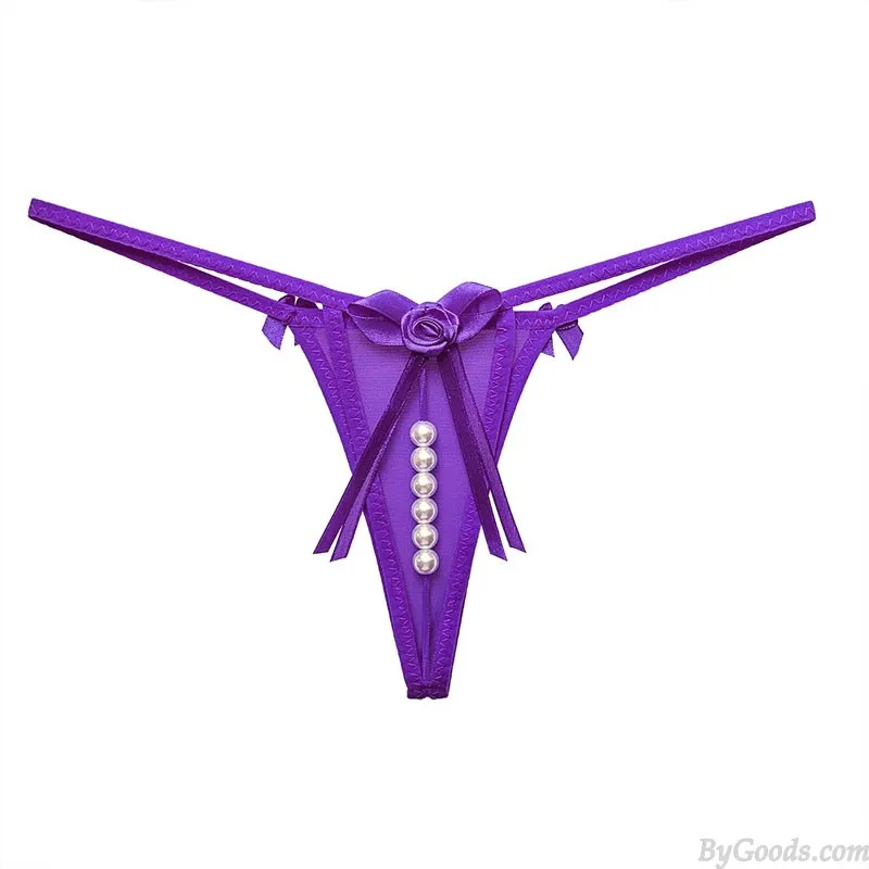 SEXY FLOWER BOWKNOT PEARL MASSAGE NAUGHTY BRIEFS TBACK LINGERIE EROTIC WOMEN'S UNDERWEAR SLUTTY UNDERPANTS GSTRING THONG 