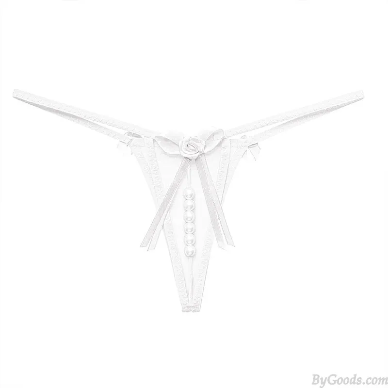 SEXY FLOWER BOWKNOT PEARL MASSAGE NAUGHTY BRIEFS TBACK LINGERIE EROTIC WOMEN'S UNDERWEAR SLUTTY UNDERPANTS GSTRING THONG 