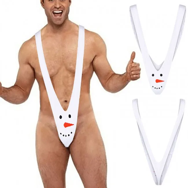 SEXY SNOWMAN SUSPENDER UNDERWEAR VSHAPED CHRISTMAS XMAS BULGE POUCH LEOTARD  ONEPIECE JOCKSTRAP WRESTLING SISSY MEN'S LINGERIE