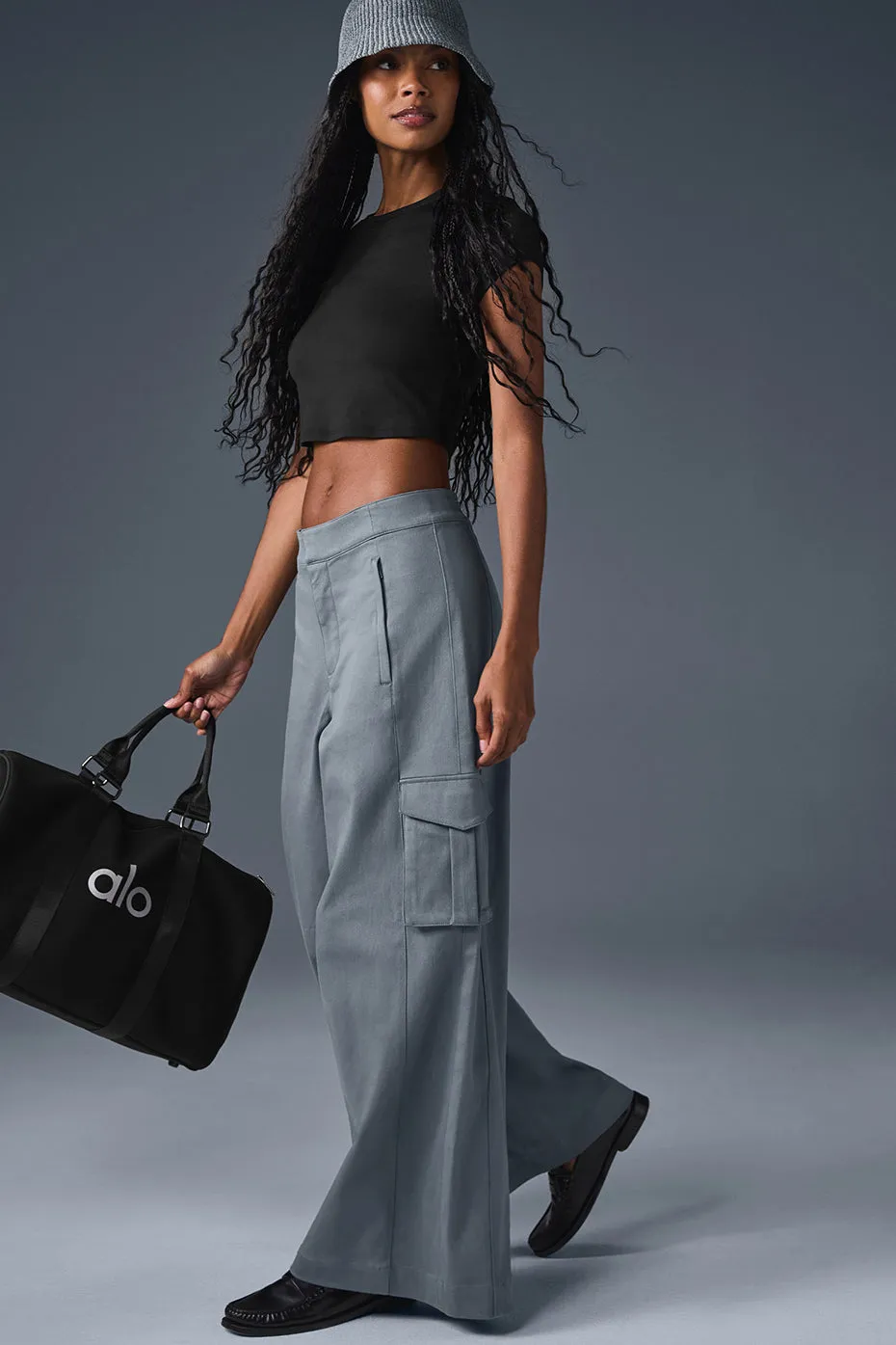 SHOW OFF CARGO WIDE LEG TROUSER (REGULAR)  STEEL GREY