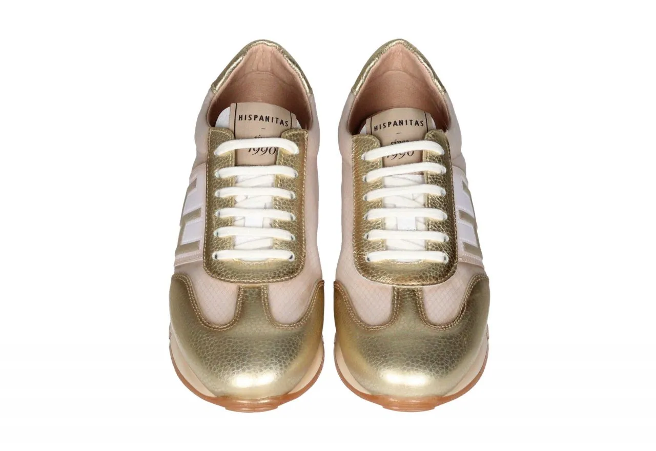 Sneaker Piel Oro Laterales Nylon Blanco