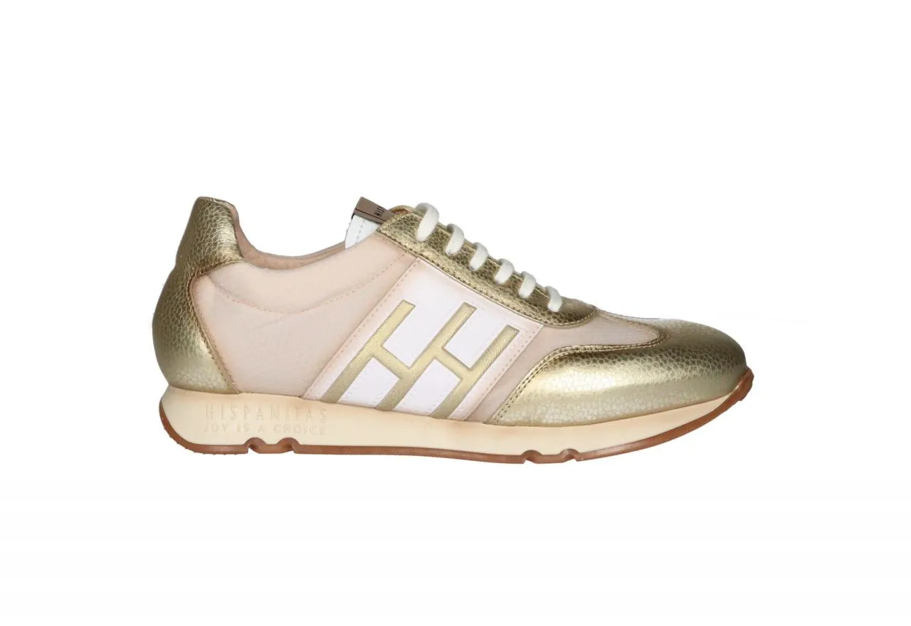 Sneaker Piel Oro Laterales Nylon Blanco