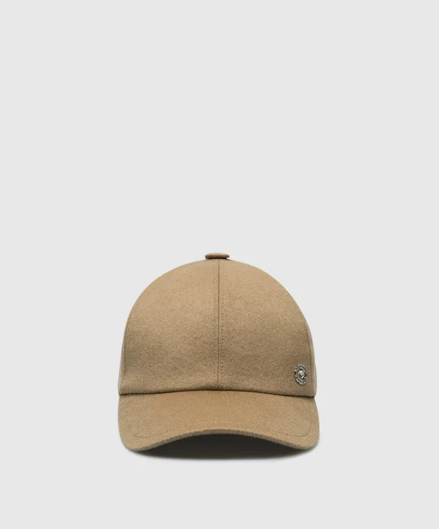 Stefano Ricci Beige cashmere cap with metallic brand logo