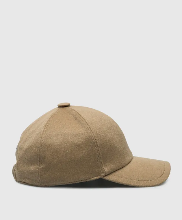 Stefano Ricci Beige cashmere cap with metallic brand logo