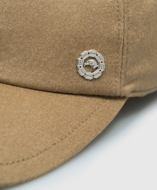 Stefano Ricci Beige cashmere cap with metallic brand logo