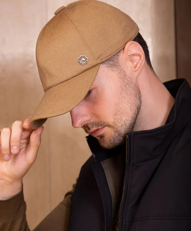 Stefano Ricci Beige cashmere cap with metallic brand logo