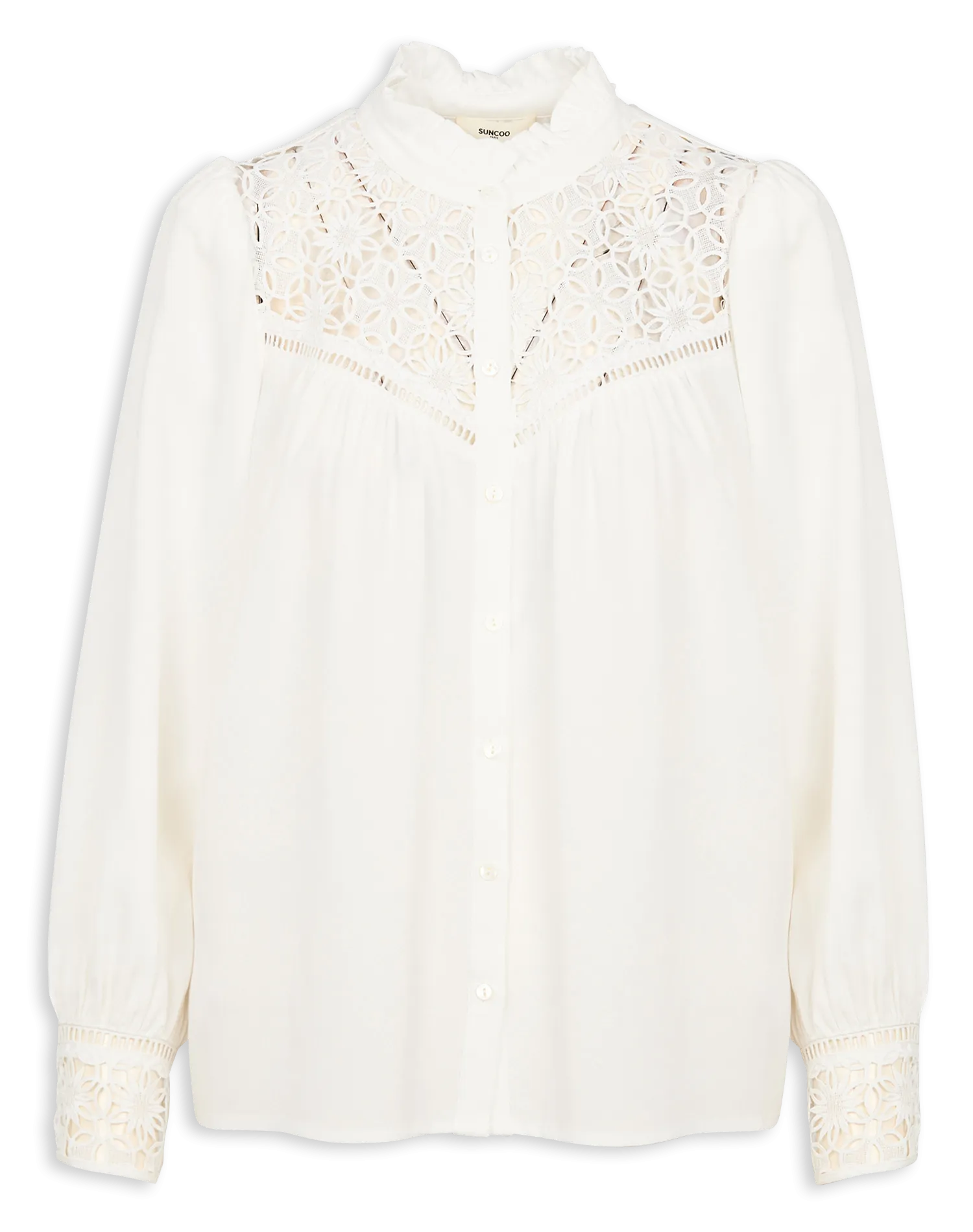SUNCOO LADY  CAMISA RECTA CUELLO VICTORIANO EN BLANCO