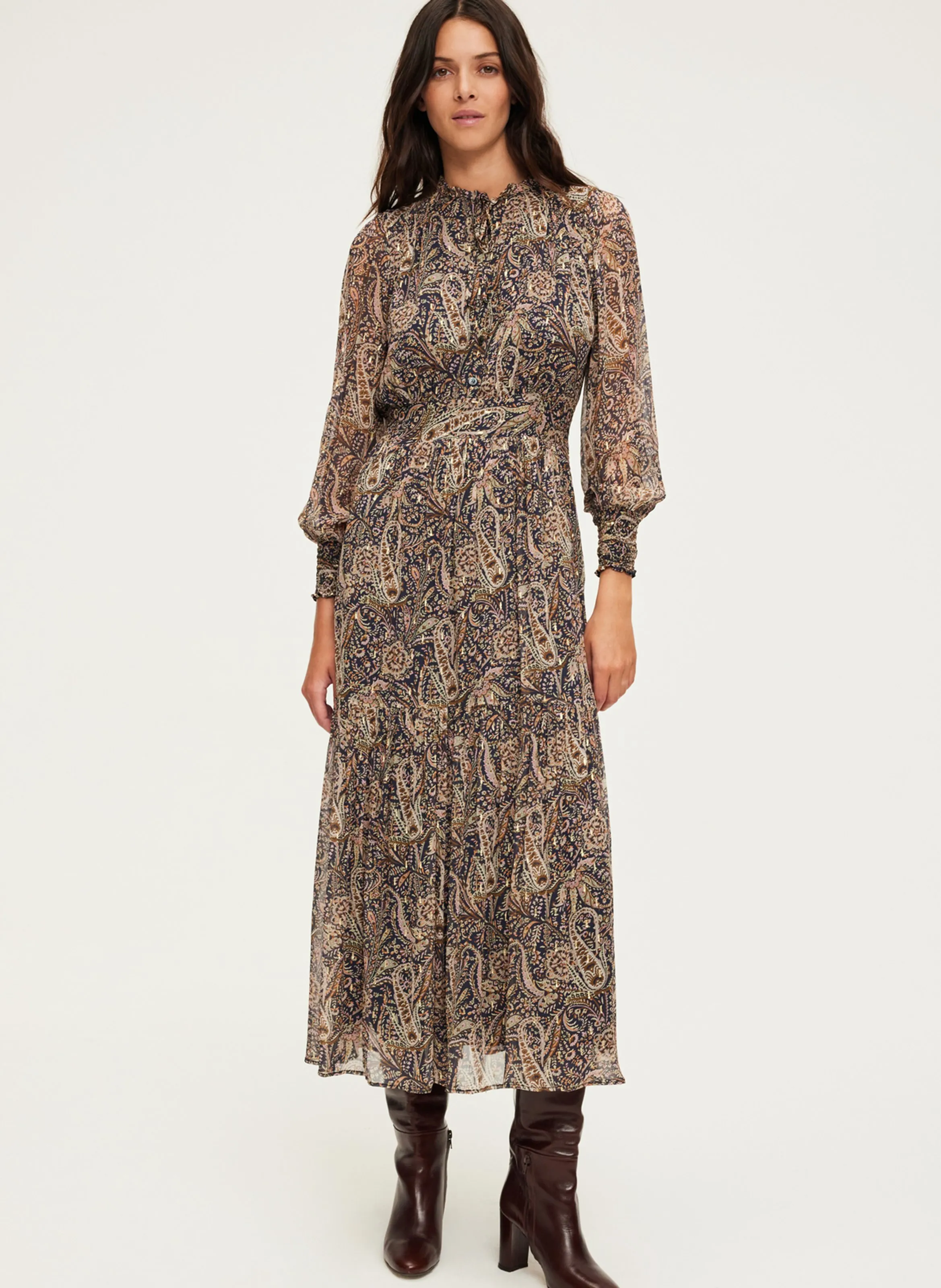 SYBILLE  ROBE LONGUE COL V IMPRIMéE EN AZUL