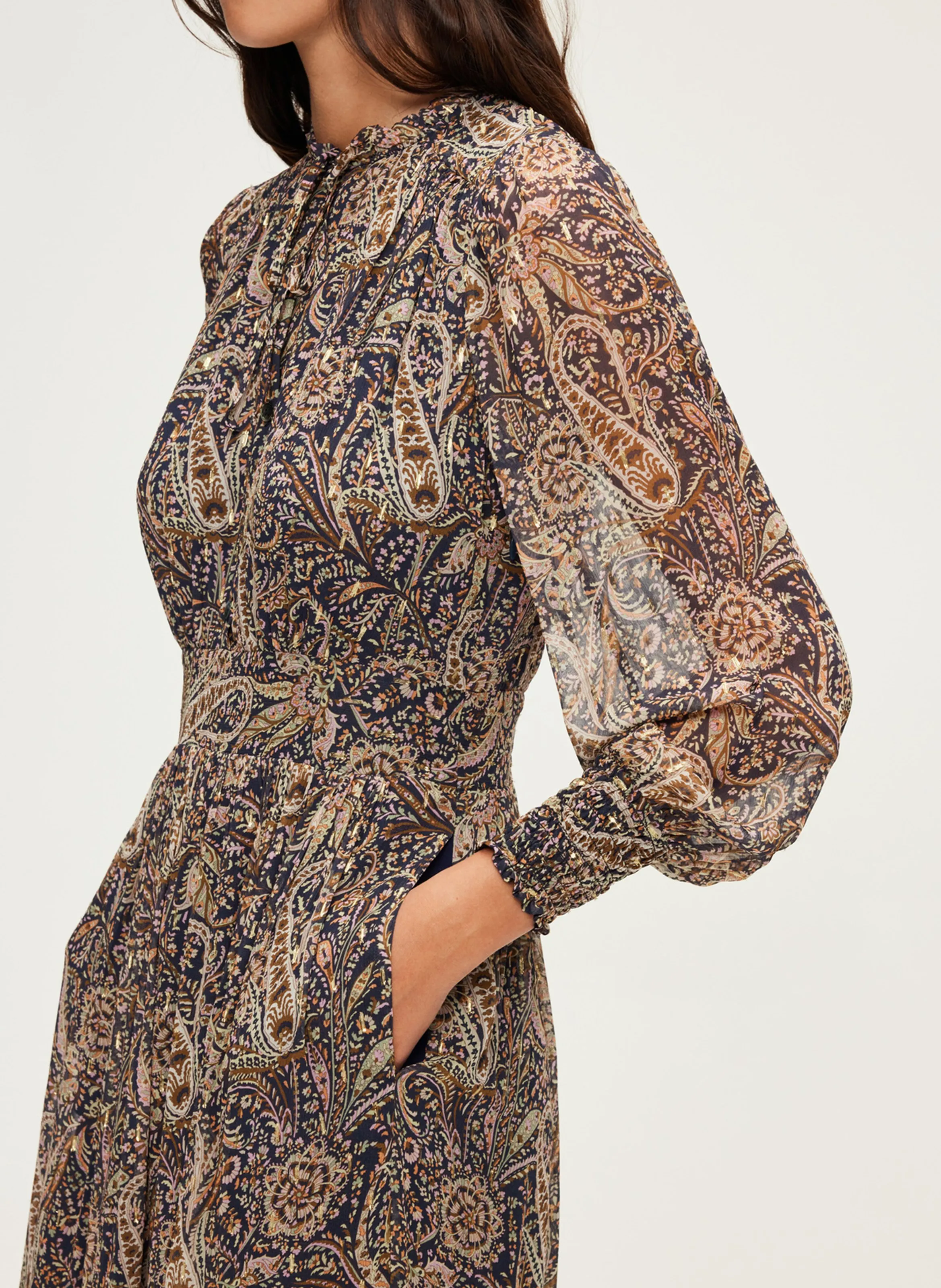 SYBILLE  ROBE LONGUE COL V IMPRIMéE EN AZUL