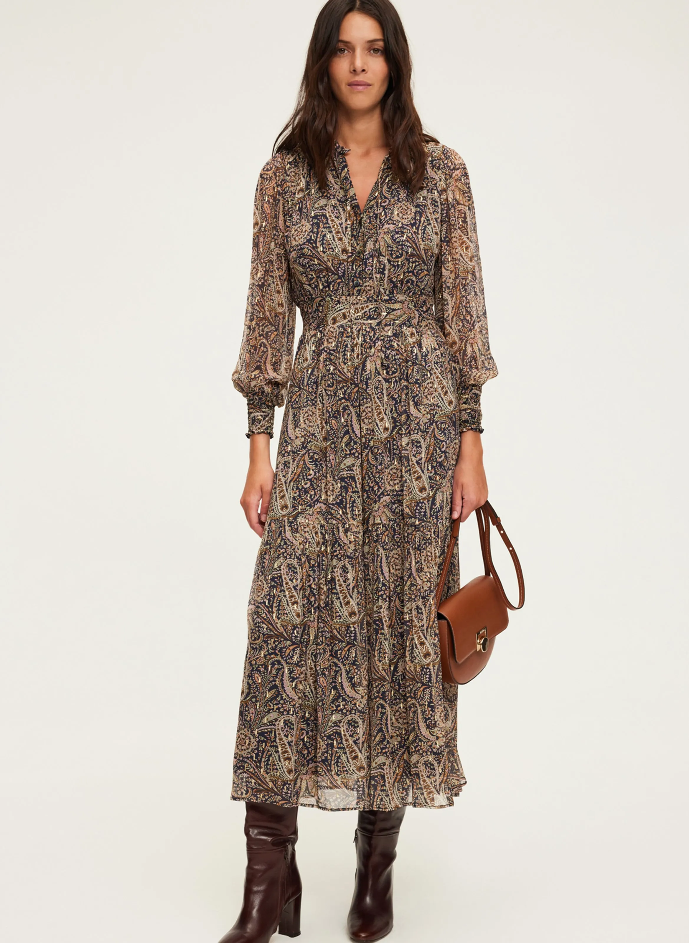 SYBILLE  ROBE LONGUE COL V IMPRIMéE EN AZUL
