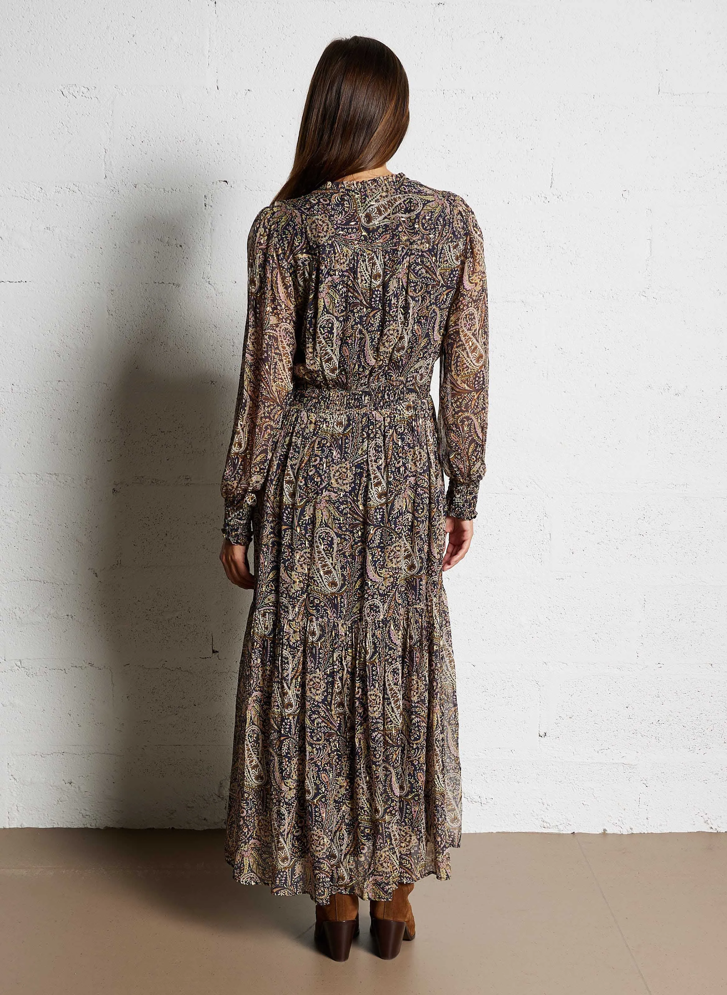 SYBILLE  ROBE LONGUE COL V IMPRIMéE EN AZUL