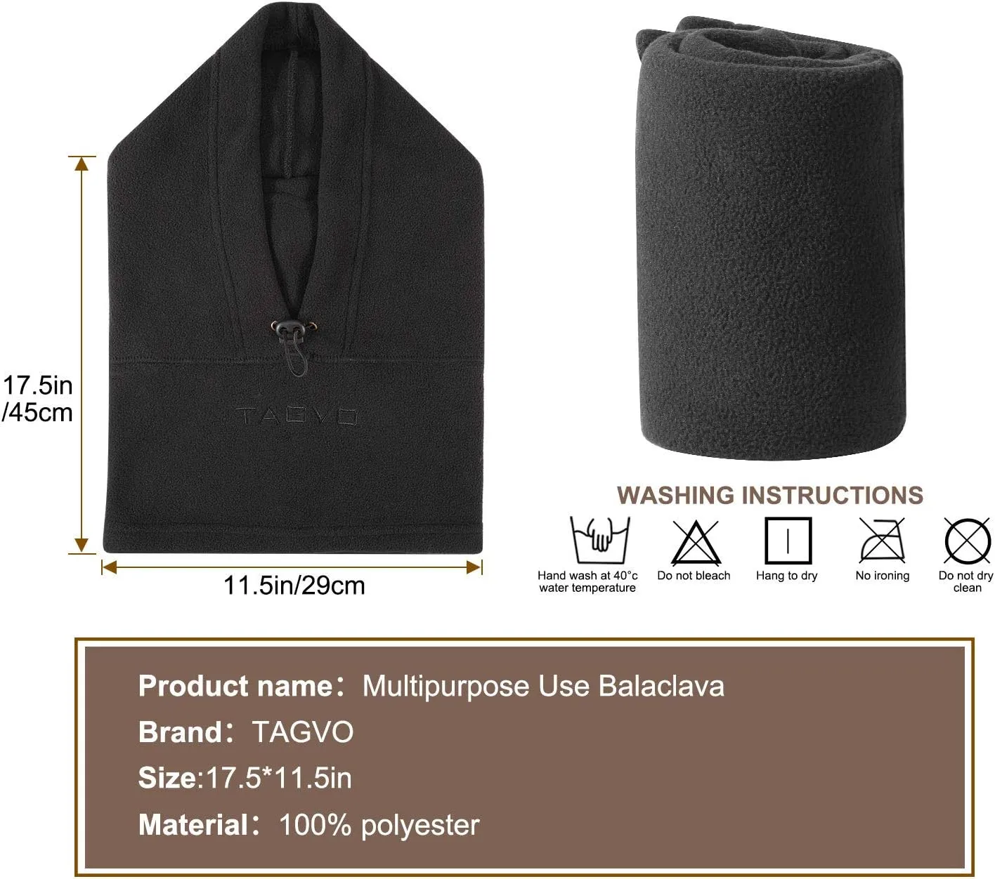 TAGVO Pasamontañas Máscara De Esquí a Prueba De Viento Capucha De Lana Térmica Invierno Uso Multiusos Mascarilla Unisex Cálido ＆
