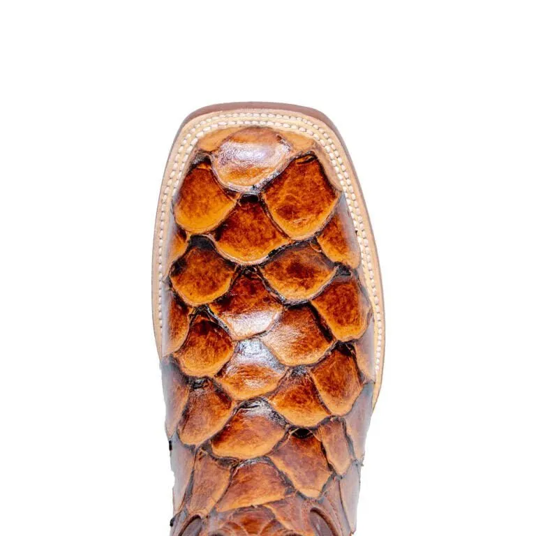 Tanner Mark Men's Print Monster Fish Square Toe Boots Cognac TM201715