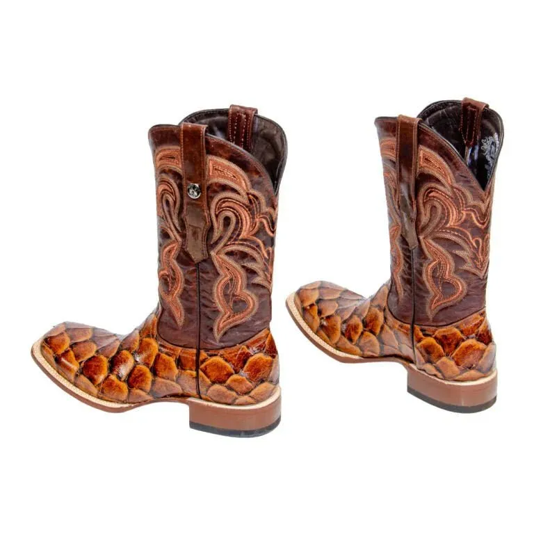 Tanner Mark Men's Print Monster Fish Square Toe Boots Cognac TM201715