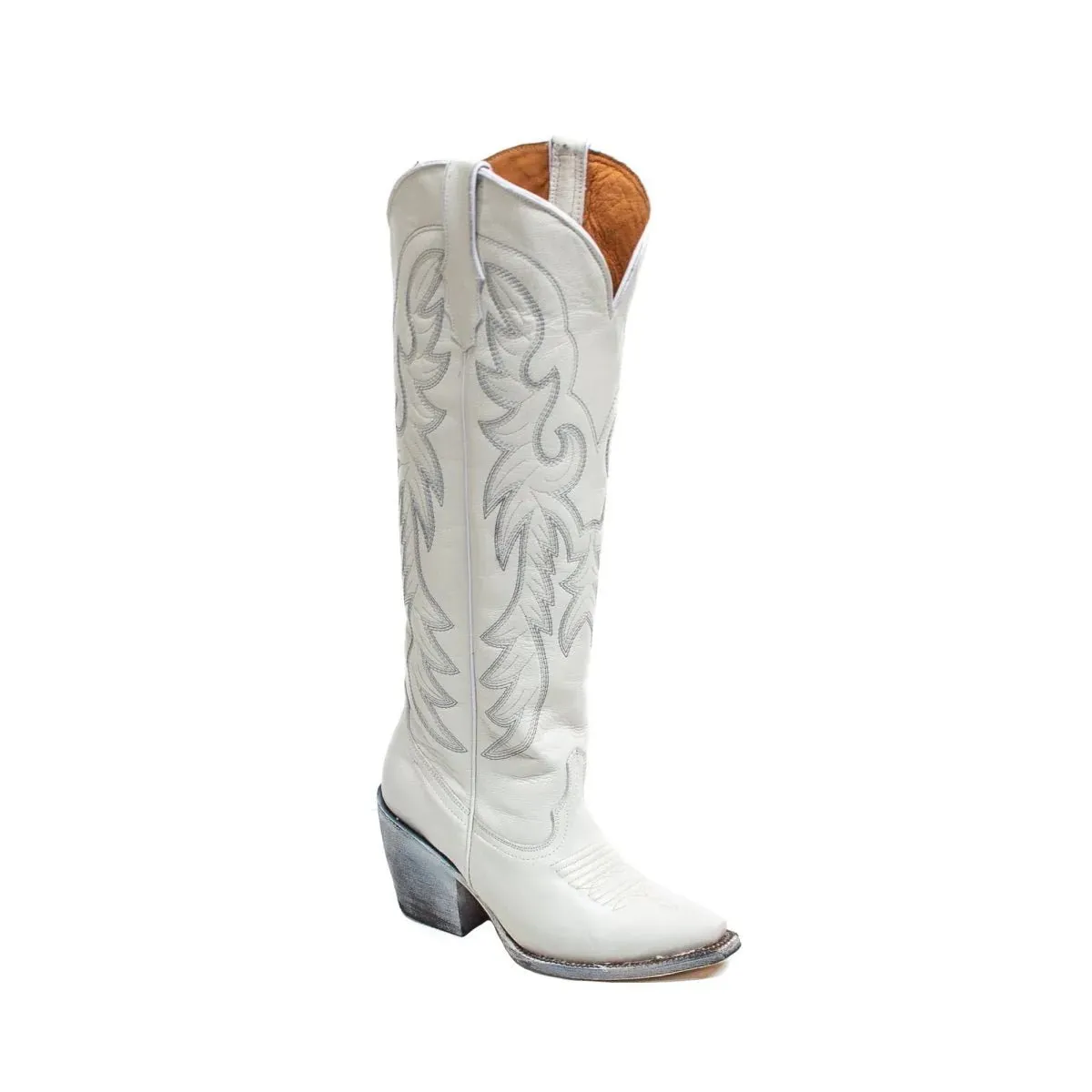 Tanner Mark Women's Cheyenne Snip Toe Fashion Heel Knee High Leather Boots White