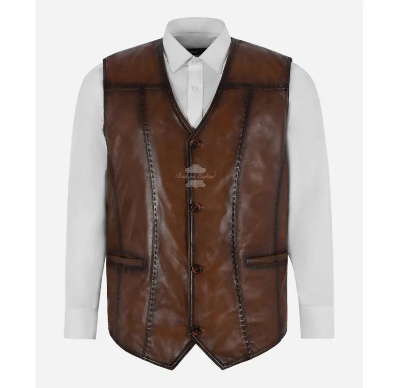 THE CHESTNUT WAISTCOAT MEN'S HANDSTITCHED LAMBSKIN NAPA LEATHER VEST