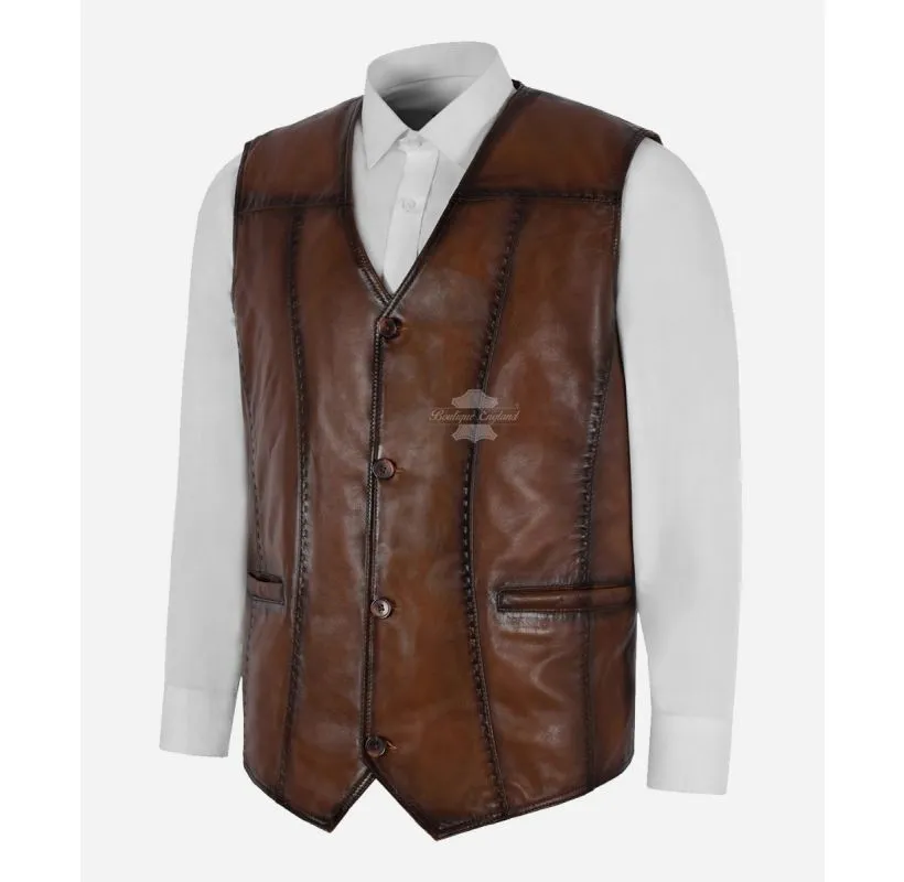 THE CHESTNUT WAISTCOAT MEN'S HANDSTITCHED LAMBSKIN NAPA LEATHER VEST