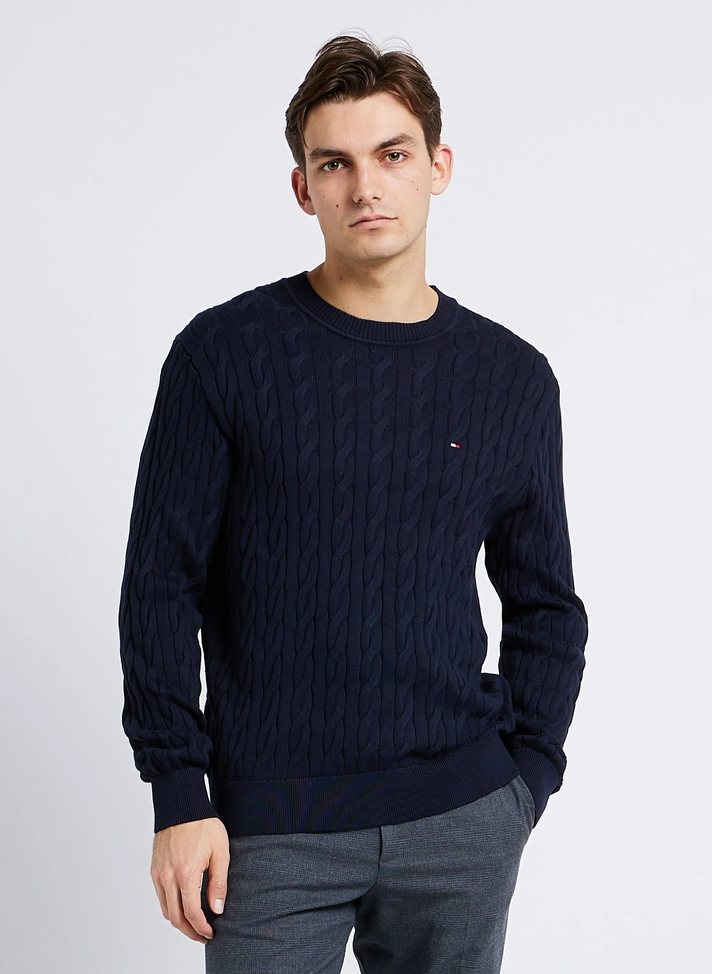 TOMMY HILFIGER Jersey recto de algodón orgánico con cuello redondo en azul