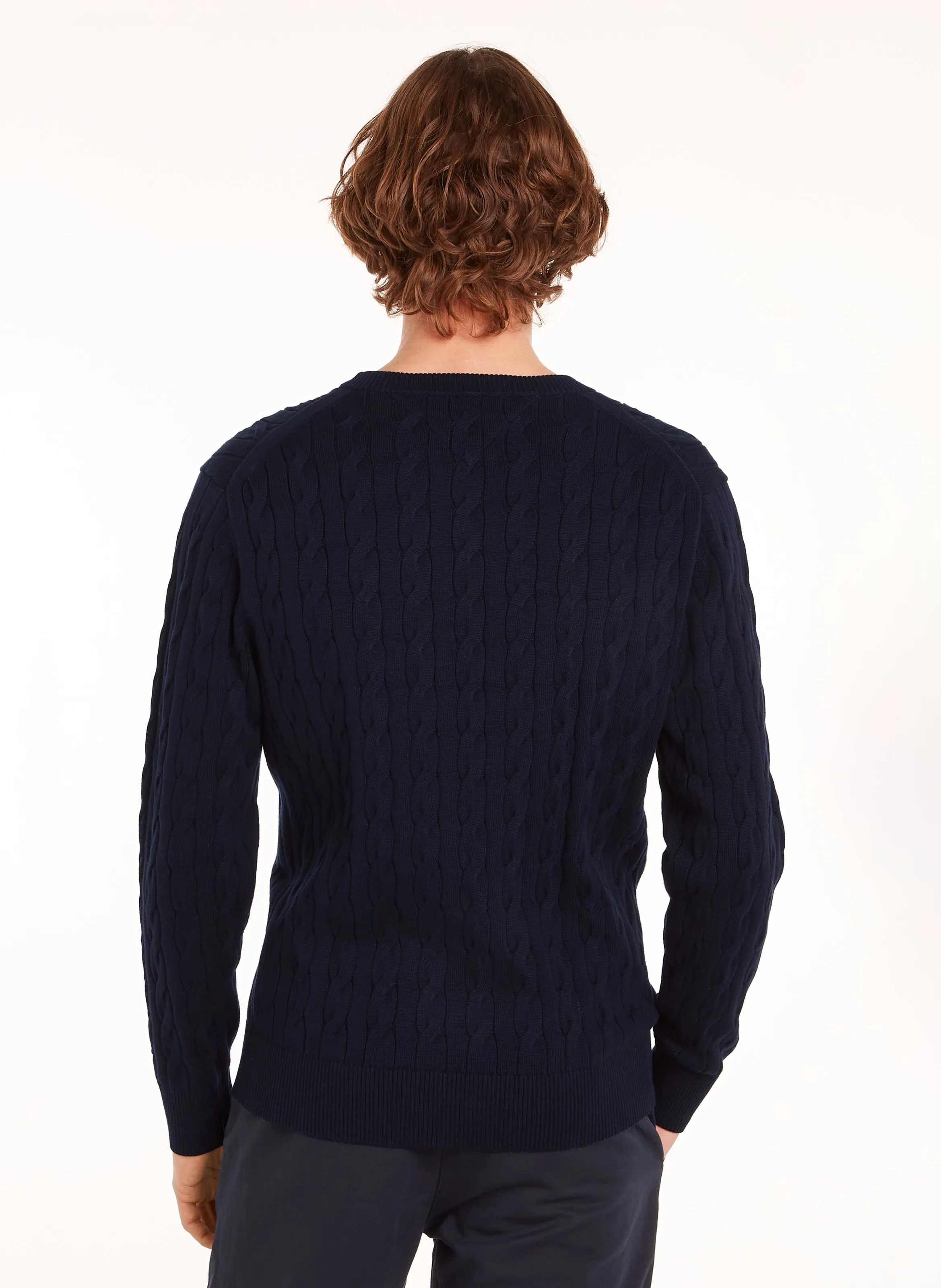 TOMMY HILFIGER Jersey recto de algodón orgánico con cuello redondo en azul