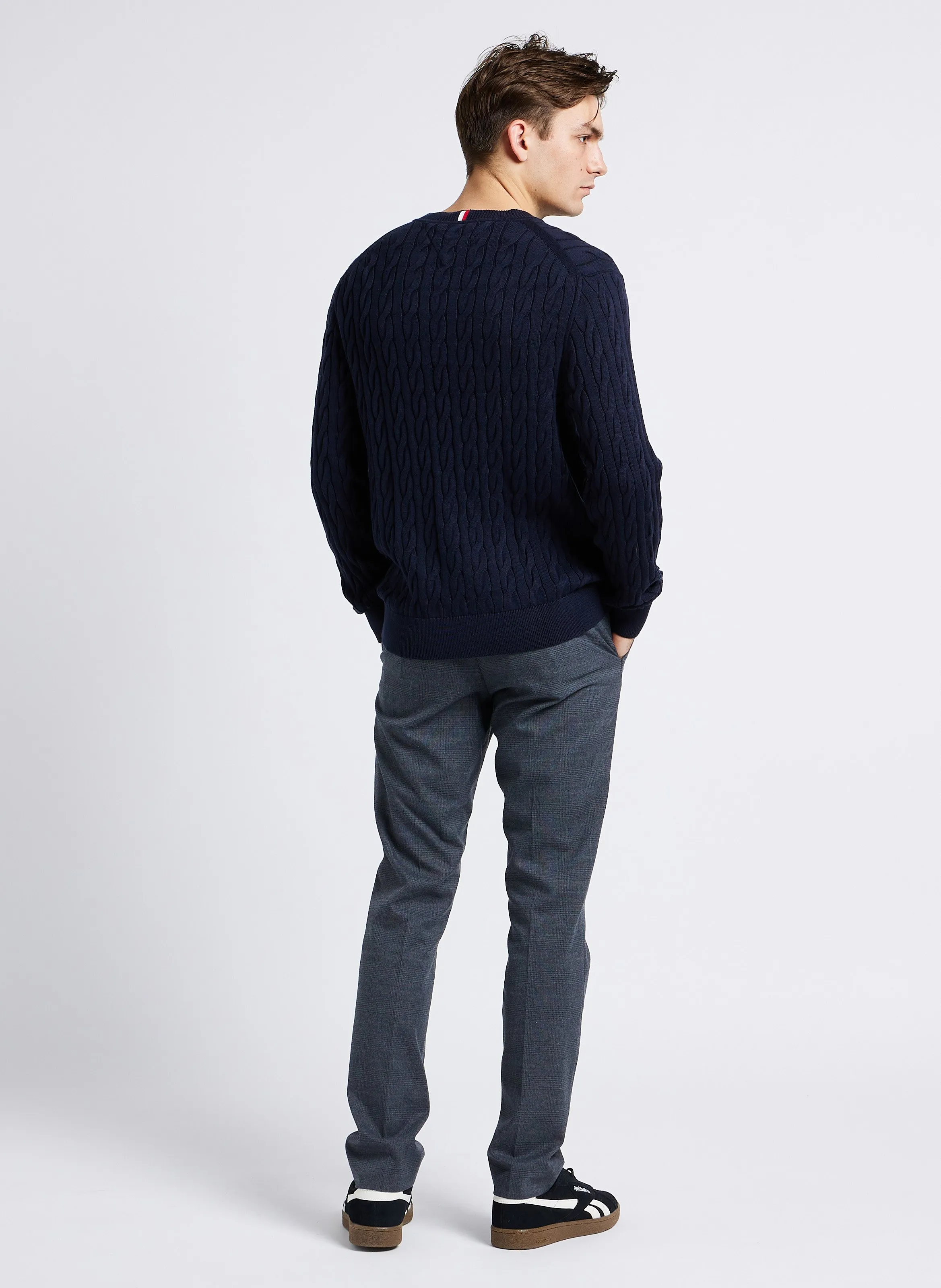 TOMMY HILFIGER Jersey recto de algodón orgánico con cuello redondo en azul