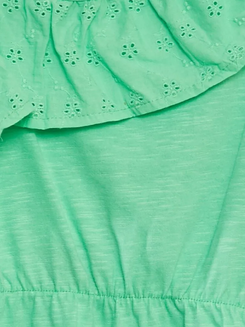 VESTIDO CON VOLANTE EN EL CUELLO DE BORDADO INGLéS  VERDE