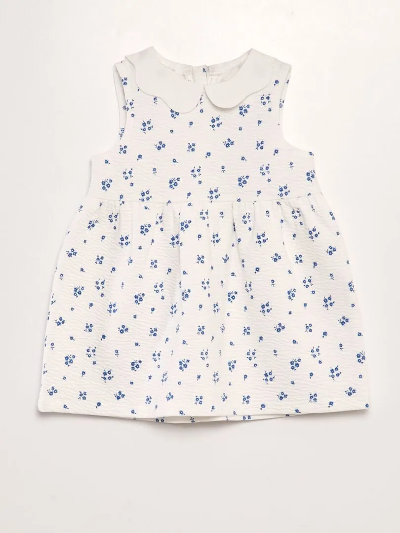 VESTIDO DE PUNTO ARRUGADO CON CUELLO BABERO  BLANCO