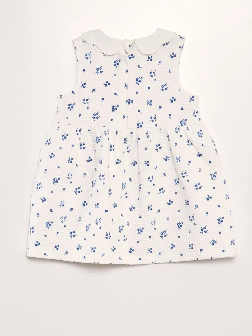 VESTIDO DE PUNTO ARRUGADO CON CUELLO BABERO  BLANCO