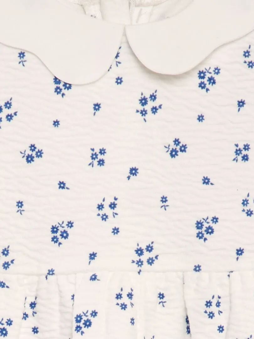 VESTIDO DE PUNTO ARRUGADO CON CUELLO BABERO  BLANCO