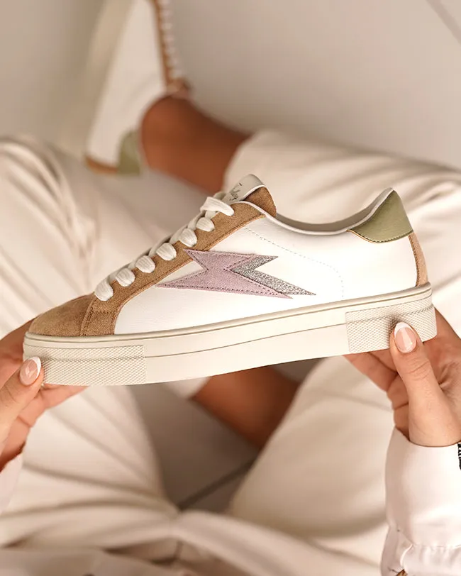 ZAPATILLAS DE MUJER EN COLOR CAMEL Y BLANCO CON CORDONES  CATERINA