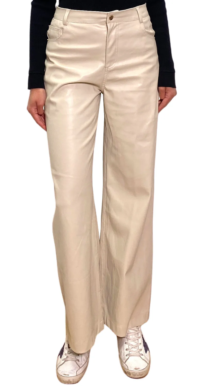 ZARA Pantalón Cuero Vegano Crema