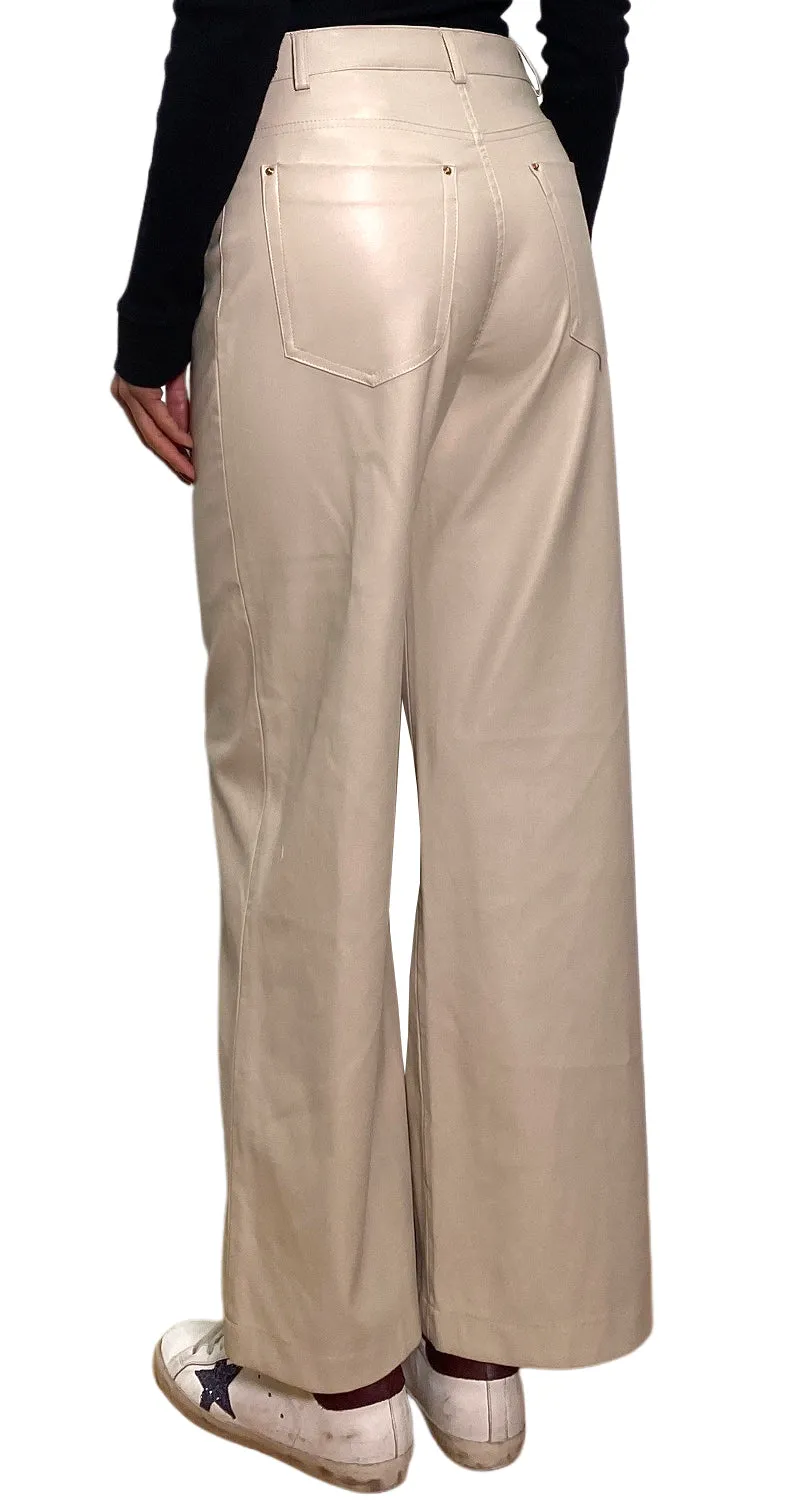 ZARA Pantalón Cuero Vegano Crema